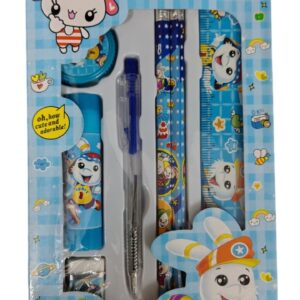 Stationery Gift Set Comprises of 1 Sharpener, 1 Eraser, 2 Pencils, 1 Ruler, 1 Ink Pen, 1 Gluestick (Blue)