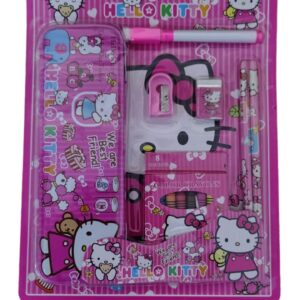 Stationery Gift Set Comprises of : Pencil Box, Sharpener, Eraser, 2 Pencils, 8 Crayon Color (Pink)