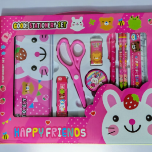 Stationery Gift Set Comprises of 1 Sharpener, 1 Eraser, 2 Pencils, 1 Ruler, 1 Ink Pen, 1 Lead Pencil, 1 Lead Box, 1 Seizure (Pink)