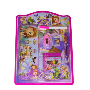 Stationery Gift Set Comprises of : Pencil Box, Sharpener, Eraser, 2 Pencils, 8 Crayon Color (Purple)