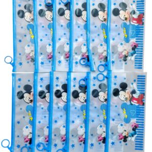 Plastic Cartoon Stationery Zip Pouch for Pen Pencil & Multi Utility Best for Return Gifts Mix Design Party Favor for Kids in Bulk Storage Pouch (12Pcs) (10 Designs)