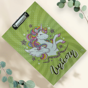 Lio Global Examination Pad, Paper Clipboard Writing Pad Clipboards Drawing, Writing, Sturdy, Lightweight for Office, School, College Writing Pad, MDF Wooden Pad Green Unicorn