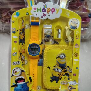 7 in 1 Stationery Gift Set for Children, Stationery Supplies Bundle with Digital Watch, Sharpener, Eraser, 2 Pencils & Wallet Pouch, Return Gift for Kids Birthdays