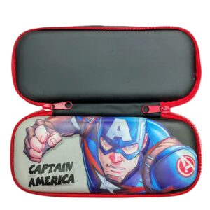 3D EVA Design Embossed Hardtop Cover Pencil Case with Compartments, Pencil Pouch for Kids, School Supply Organizer, Geometry Stationery Box, Cosmetic Zip Pouch Bag (Captain America)
