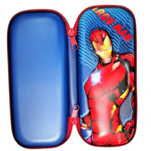 3D EVA Design Embossed Hardtop Cover Pencil Case with Compartments, Pencil Pouch for Kids, School Supply Organizer, Geometry Stationery Box, Cosmetic Zip Pouch Bag (Iron-Man)
