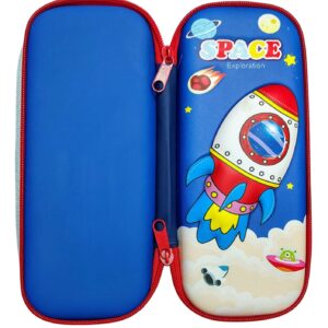 3D EVA Design Embossed Hardtop Cover Pencil Case with Compartments, Pencil Pouch for Kids, School Supply Organizer, Geometry Stationery Box, Cosmetic Zip Pouch Bag (Space)