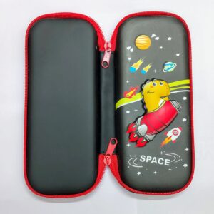 3D EVA Design Embossed Hardtop Cover Pencil Case with Compartments, Pencil Pouch for Kids, School Supply Organizer, Geometry Stationery Box, Cosmetic Zip Pouch Bag (Space-1)