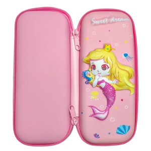 3D EVA Design Embossed Hardtop Cover Pencil Case with Compartments, Pencil Pouch for Kids, School Supply Organizer, Geometry Stationery Box, Cosmetic Zip Pouch Bag (Mermaid)