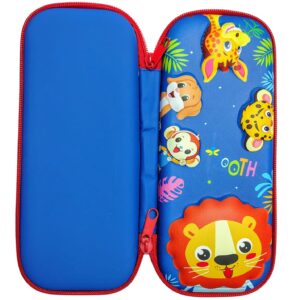 3D EVA Design Embossed Hardtop Cover Pencil Case with Compartments, Pencil Pouch for Kids, School Supply Organizer, Geometry Stationery Box, Cosmetic Zip Pouch Bag (Tiger - Zoo)