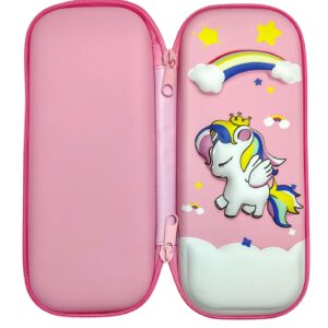 3D EVA Design Embossed Hardtop Cover Pencil Case with Compartments, Pencil Pouch for Kids, School Supply Organizer, Geometry Stationery Box, Cosmetic Zip Pouch Bag (Unicorn)