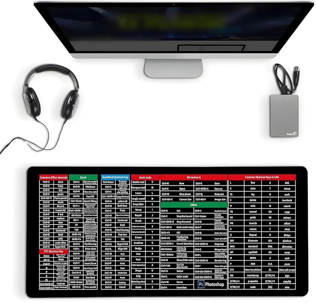 Windows & Office Keyboard Shortcuts Desk Mat | Gaming Mouse Pad ...