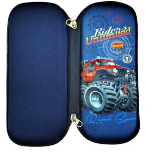 3D Design Embossed Hardtop Cover Pencil Case with Compartments, Pencil Pouch for Kids, School Supply Organizer, Geometry Stationery Box, Cosmetic Zip Pouch Bag (Ride Unlimited)