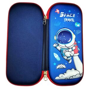 3D Design Embossed Hardtop Cover Pencil Case with Compartments, Pencil Pouch for Kids, School Supply Organizer, Geometry Stationery Box, Cosmetic Zip Pouch Bag (Space)