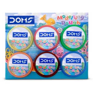 DOMS Modelling Dough (300gm 6 Assorted Shades, 6N Shape Toys, 1N Hand Roller, 1N Spatula)
