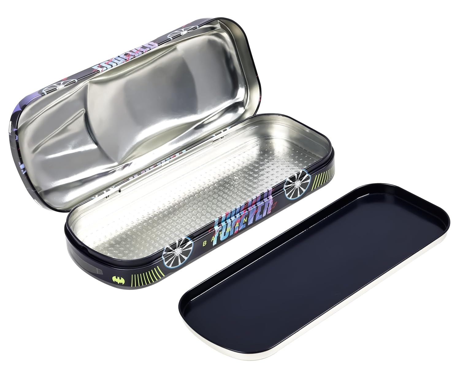 DOMS BATMAN CAR SHAPE TIN PENCIL BOX WITH 2 COMPARTMENTS 1
