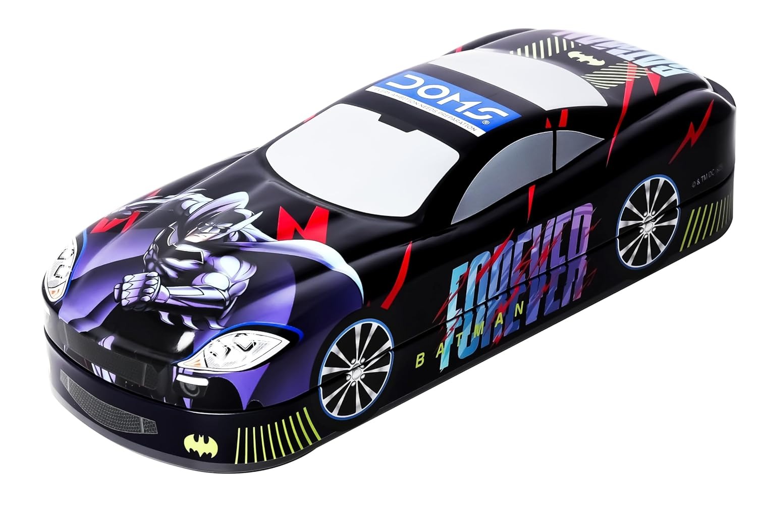 DOMS BATMAN CAR SHAPE TIN PENCIL BOX WITH 2 COMPARTMENTS 2