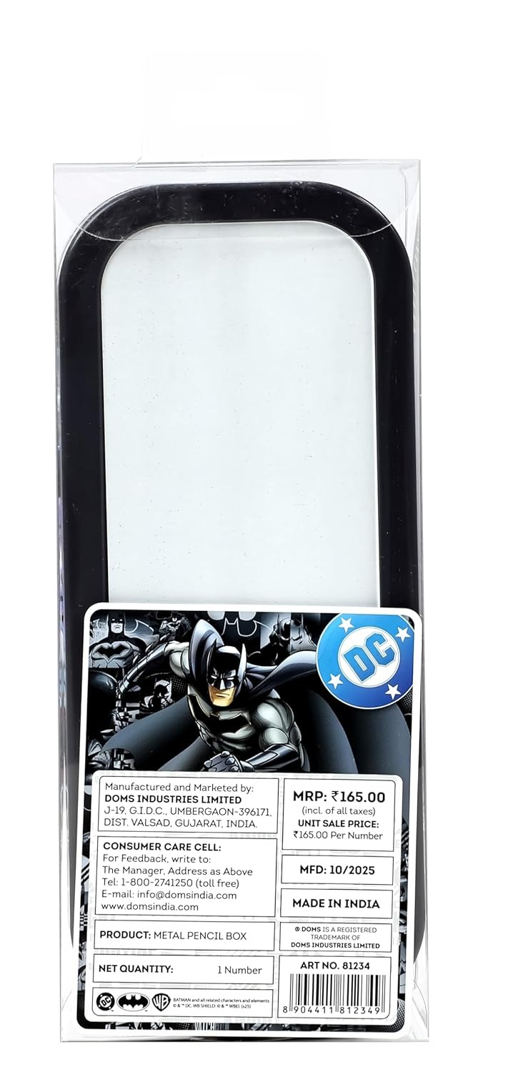 DOMS BATMAN CAR SHAPE TIN PENCIL BOX WITH 2 COMPARTMENTS 4