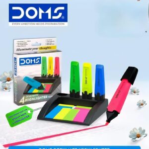 DOMS Desk Mate Highlighter Set of 4 With Highlighter Stand & Sticky Notes