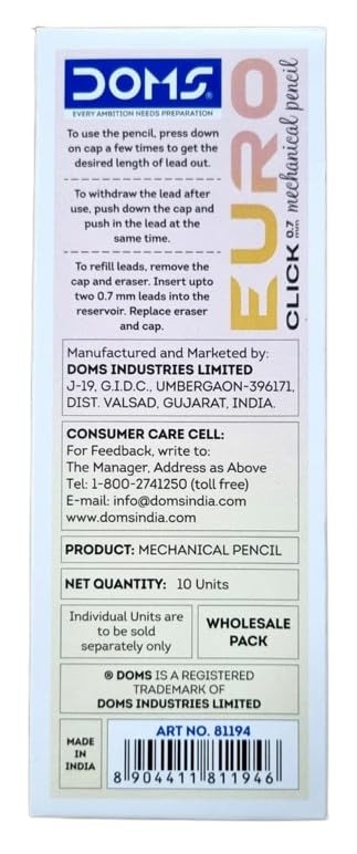 Doms Euro Click 0.7mm Extra Dark Mechanical Pencil pack of 10 4