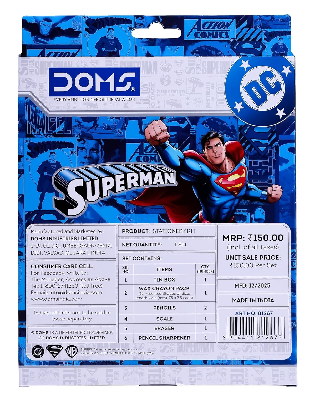 doms superman heros who dare pencil compass crayons eraser sharpner kit 2