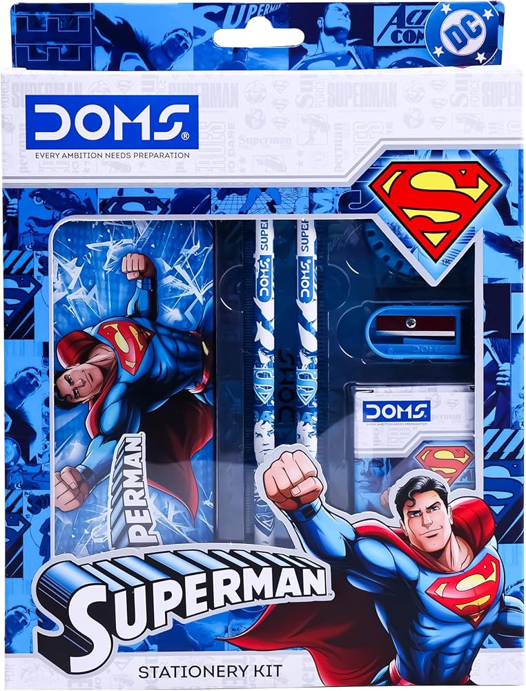 doms superman heros who dare pencil compass crayons eraser sharpner kit 4