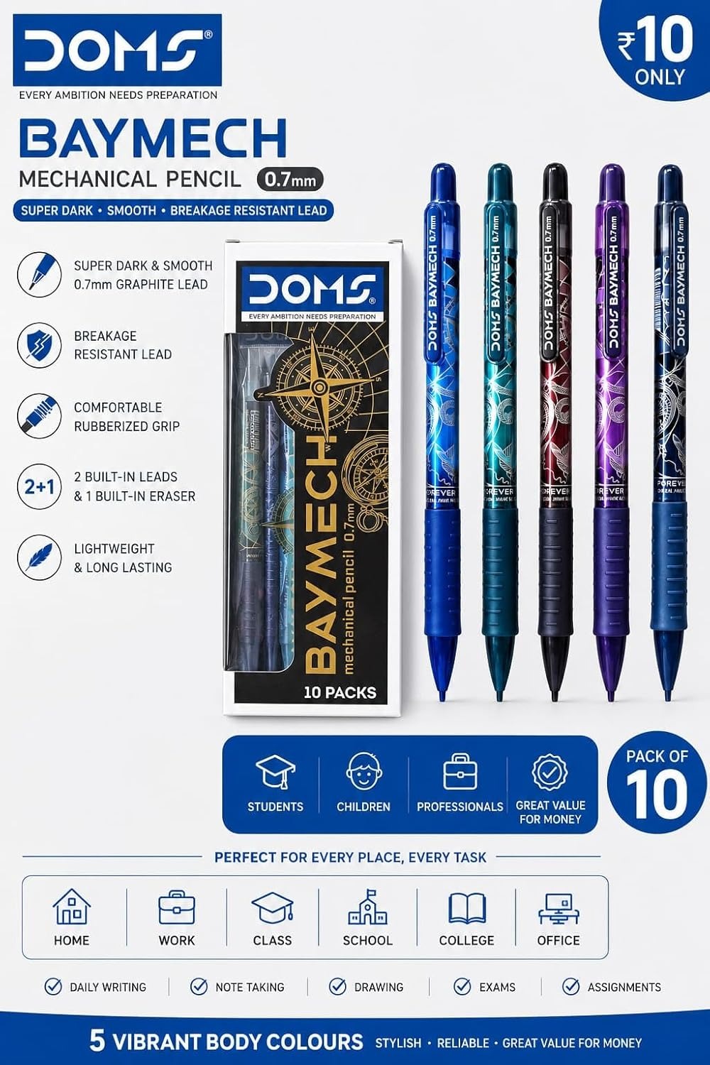 Doms BAYMECH 0.7mm Mechanical Pencil- Pack of 10 (5)