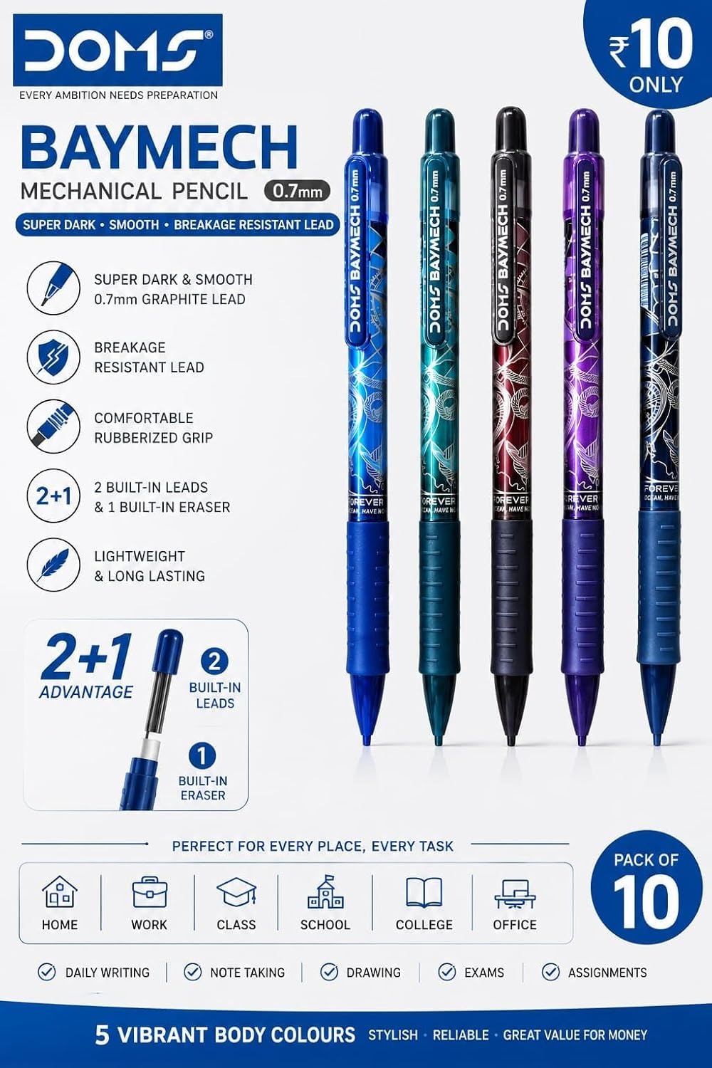 Doms BAYMECH 0.7mm Mechanical Pencil- Pack of 10 (6)