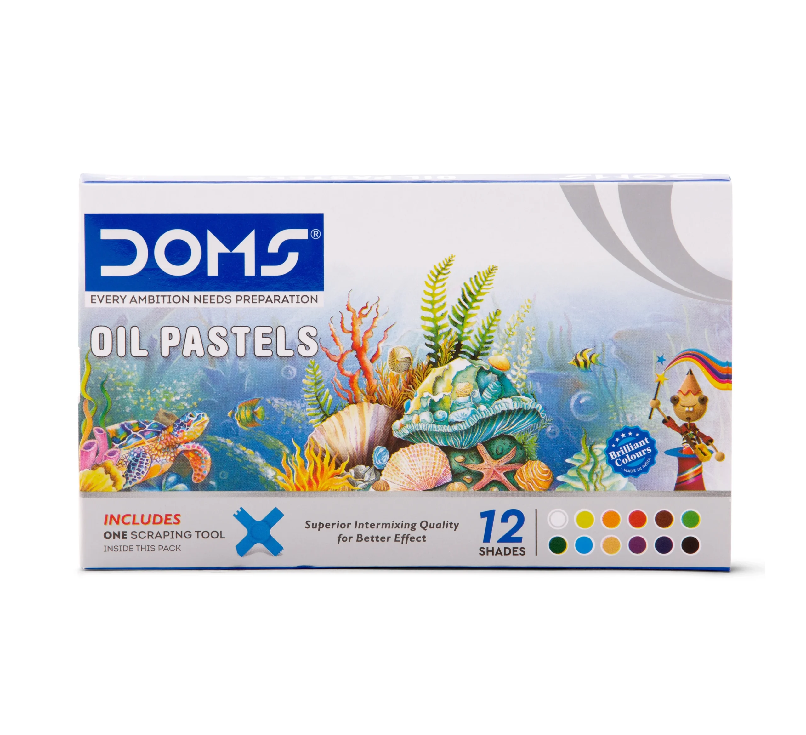 DOMS Oil Pastels Box Pack 12 assortaed shades and 1 scraping tool 1