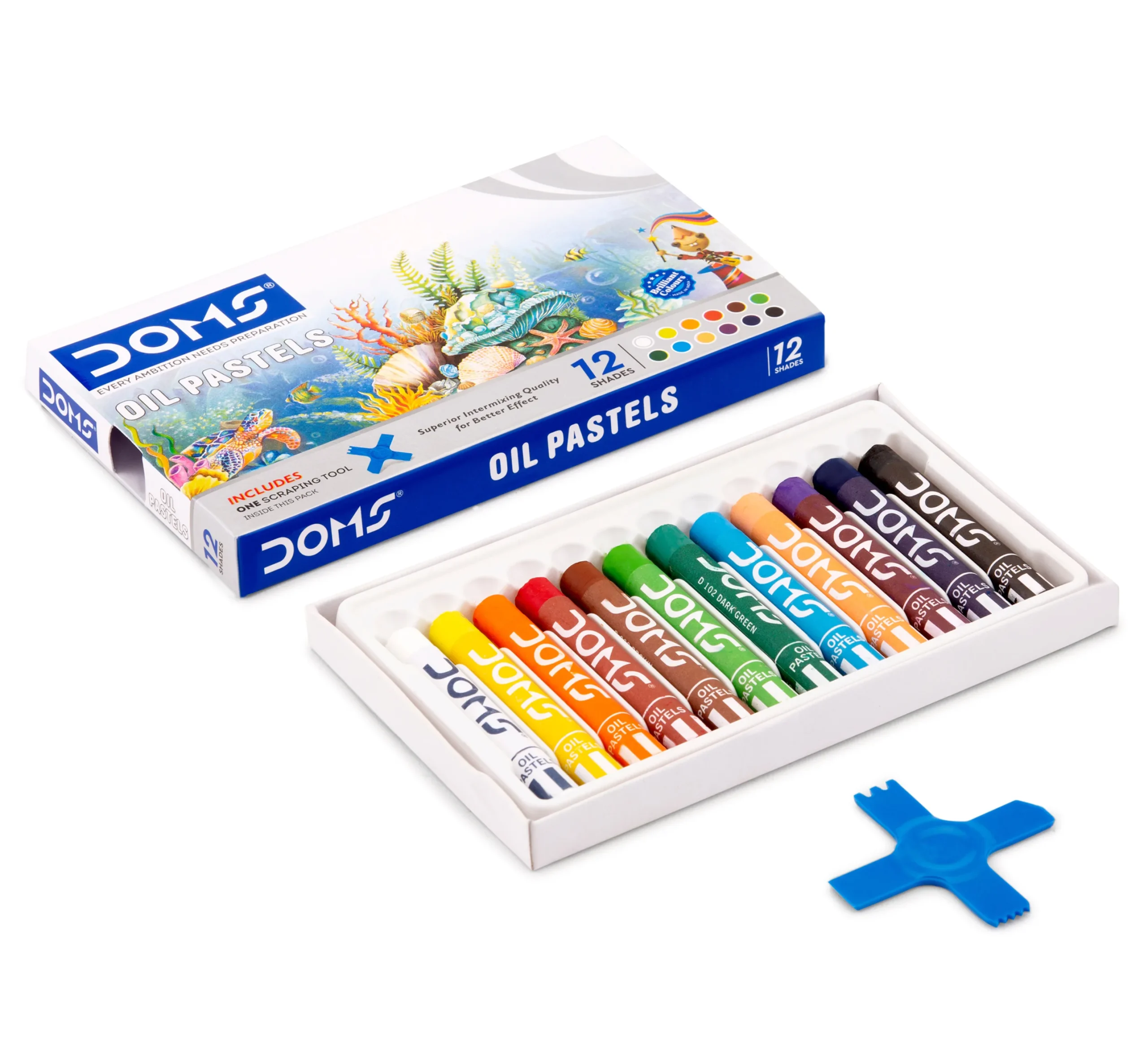 DOMS Oil Pastels Box Pack 12 assortaed shades and 1 scraping tool 4