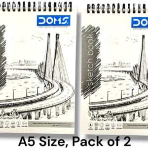 DOMS A5 (21 CM x 14.80 CM) Sketch Book – 36 Sheets (72 Pages) | 150 GSM | Wiro Bound | Pack of 2 (Main Title May Different)