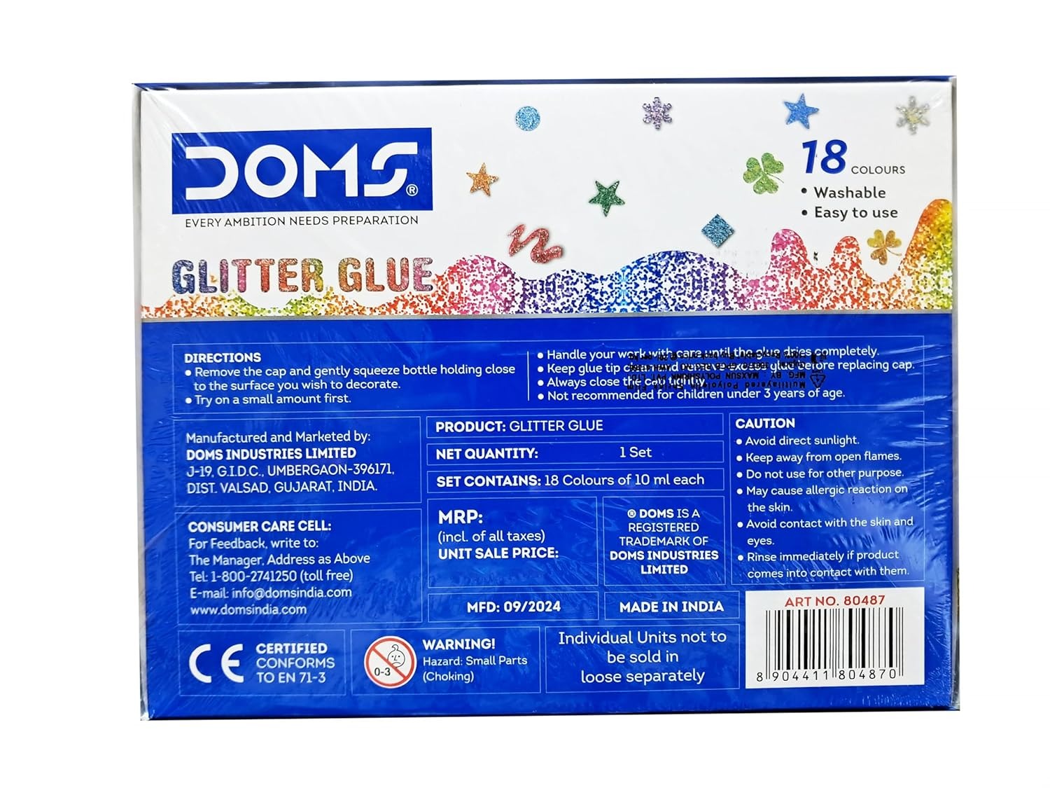 DOMS Glitter Glue 18 Sheds 180 MRP 1
